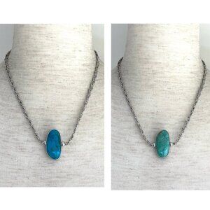 Sterling Silver 925 SWS Reversible Green Blue Turquoise Braided Chain Necklace
